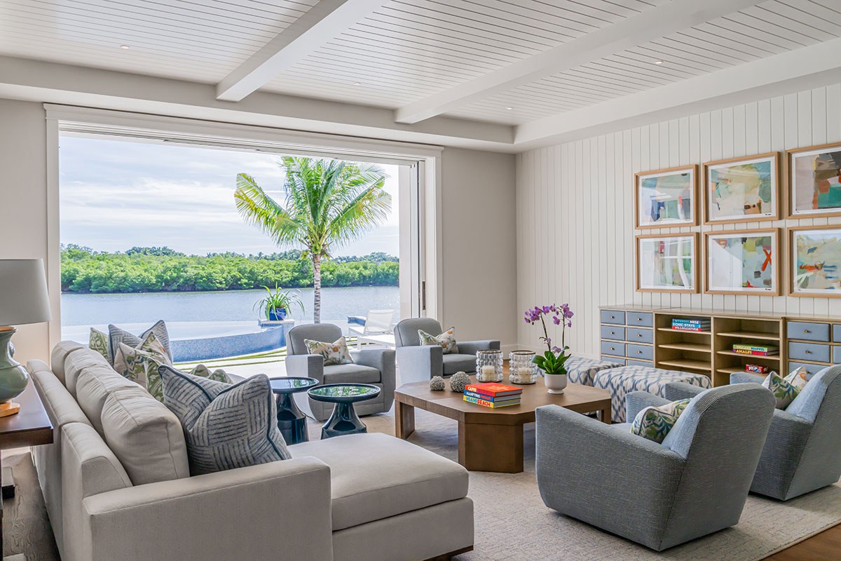 Living Room - Port Royal Naples Coastal Transitional Interior Design 